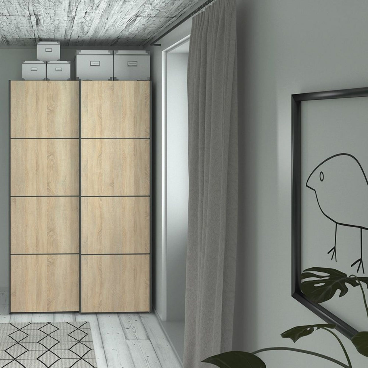 Verona Sliding Wardrobe 120cm in Black Matt With Oak Doors