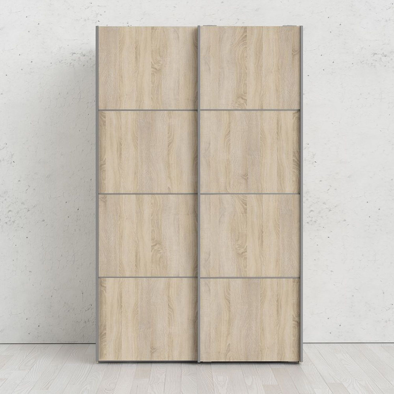 Verona Sliding Wardrobe 120cm in Black Matt With Oak Doors