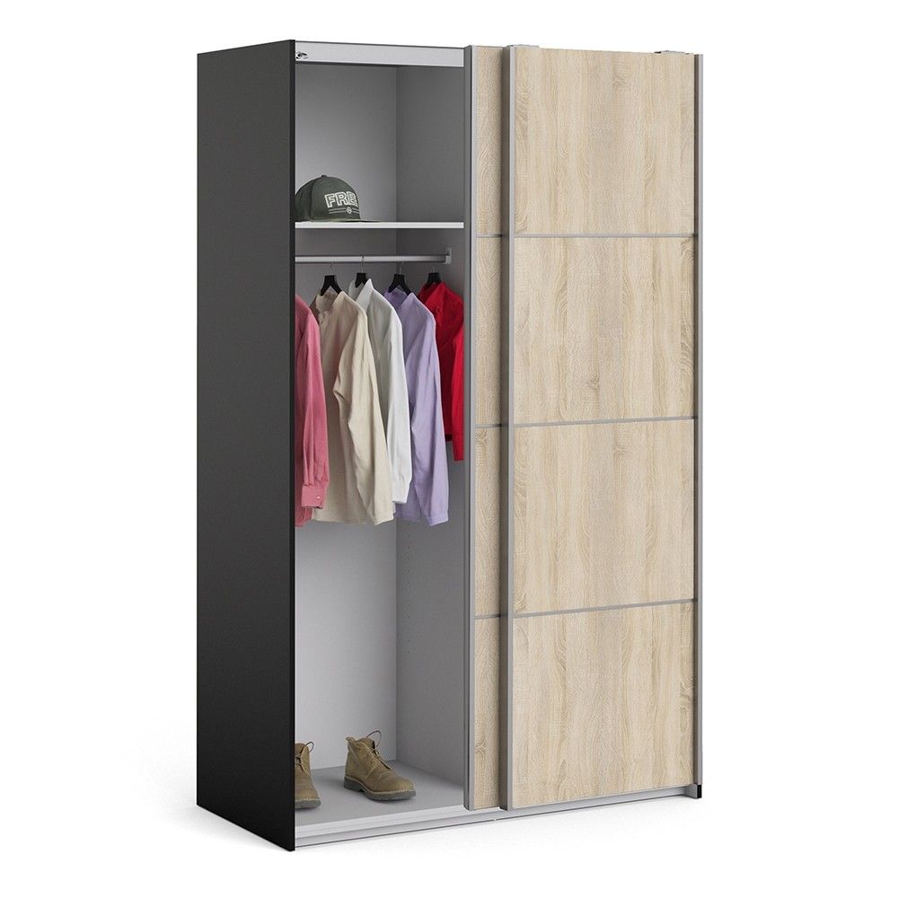 Verona Sliding Wardrobe 120cm in Black Matt With Oak Doors