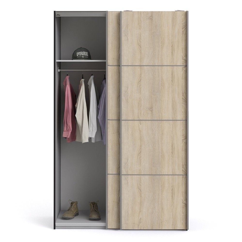 Verona Sliding Wardrobe 120cm in Black Matt With Oak Doors