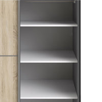 Thumbnail for Black Matt Sliding Tall Wardrobe with Oak Doors with 5 Shelves