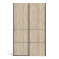 Thumbnail for Black Matt Sliding Tall Wardrobe with Oak Doors with 5 Shelves