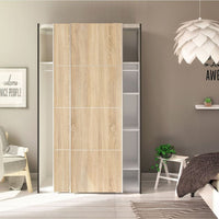 Thumbnail for Black Matt Sliding Tall Wardrobe with Oak Doors with 5 Shelves