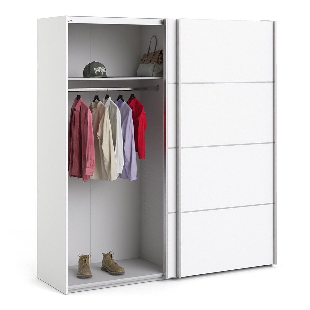 Traditional Wide Tall White Sliding 2 Double Door Wardrobe