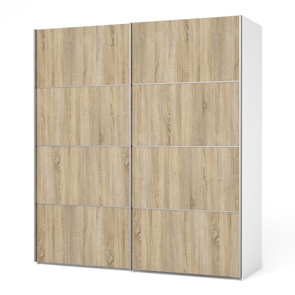 White In Light Oak 2 Sliding Double Door Wardrobe