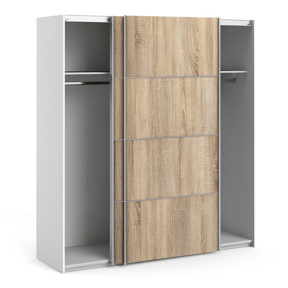 White In Light Oak 2 Sliding Double Door Wardrobe