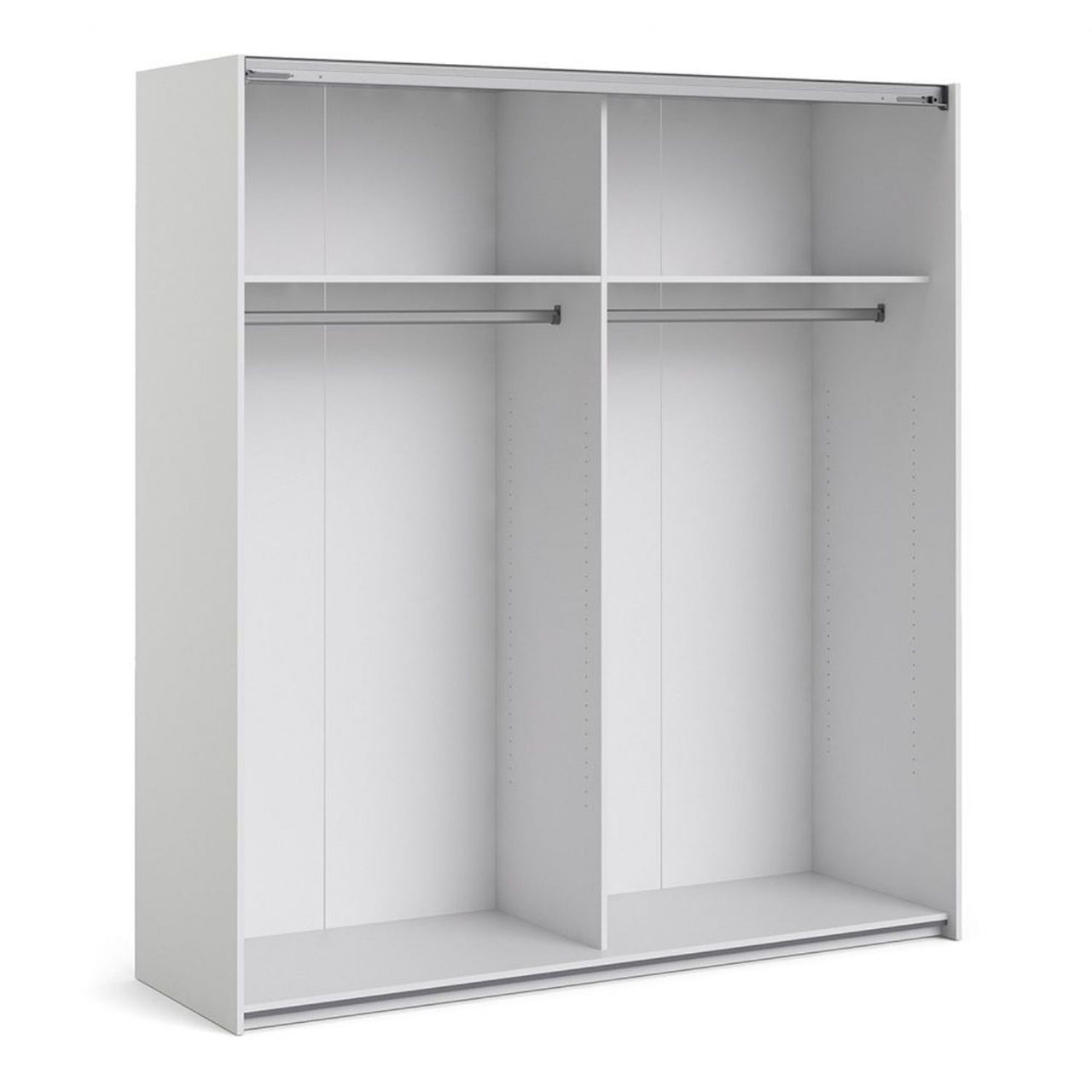 White Mirrored Glass Sliding 2 Door Double Wardrobe