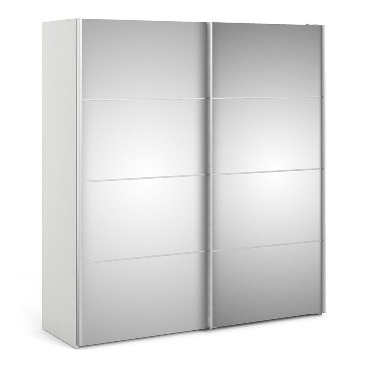 White Mirrored Glass Sliding 2 Door Double Wardrobe