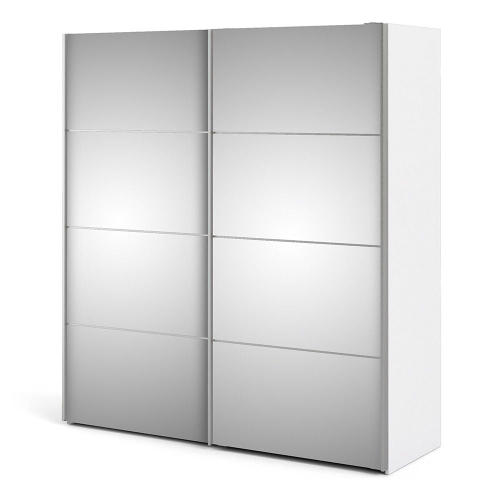 White Mirrored Glass Sliding 2 Door Double Wardrobe