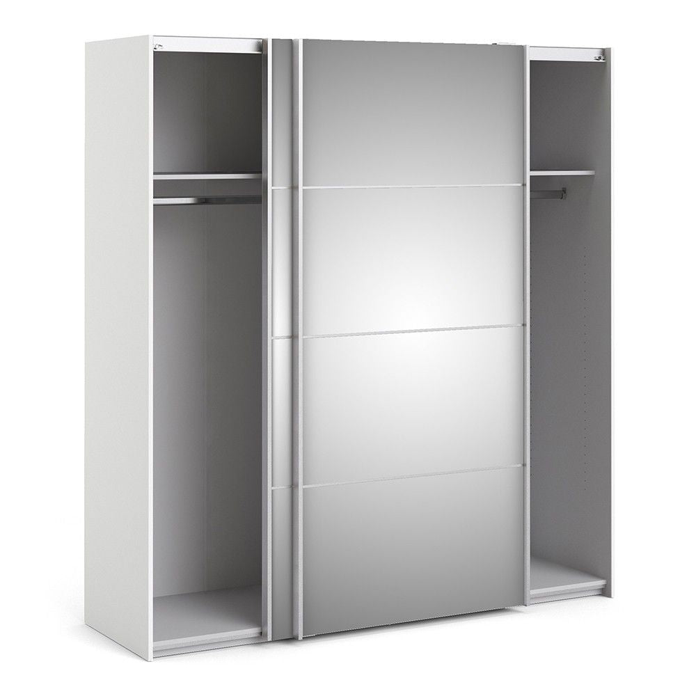 White Mirrored Glass Sliding 2 Door Double Wardrobe