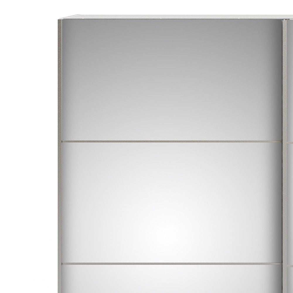 White Mirrored Glass Sliding 2 Door Double Wardrobe