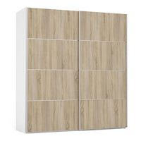 Thumbnail for Traditional Tall Wide White In Oak Sliding 2 Door Double Wardrobe