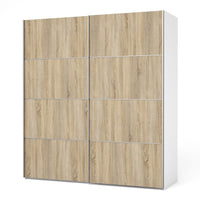 Thumbnail for Traditional Tall Wide White In Oak Sliding 2 Door Double Wardrobe