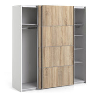 Thumbnail for Traditional Tall Wide White In Oak Sliding 2 Door Double Wardrobe