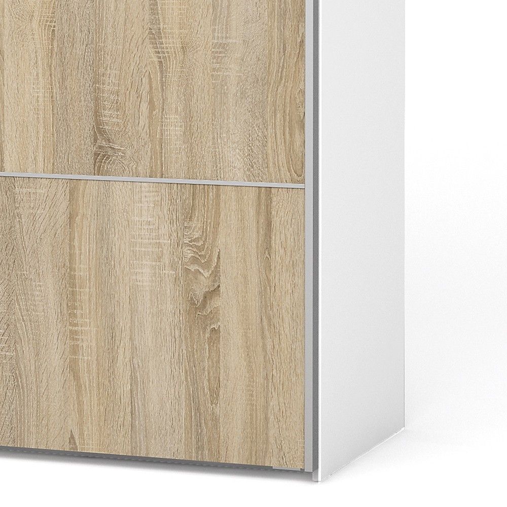 Traditional Tall Wide White In Oak Sliding 2 Door Double Wardrobe