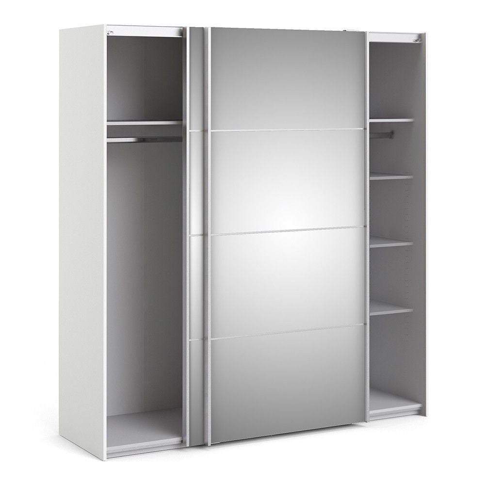 Wide White Mirrored Glass Sliding 2 Door Double Wardrobe