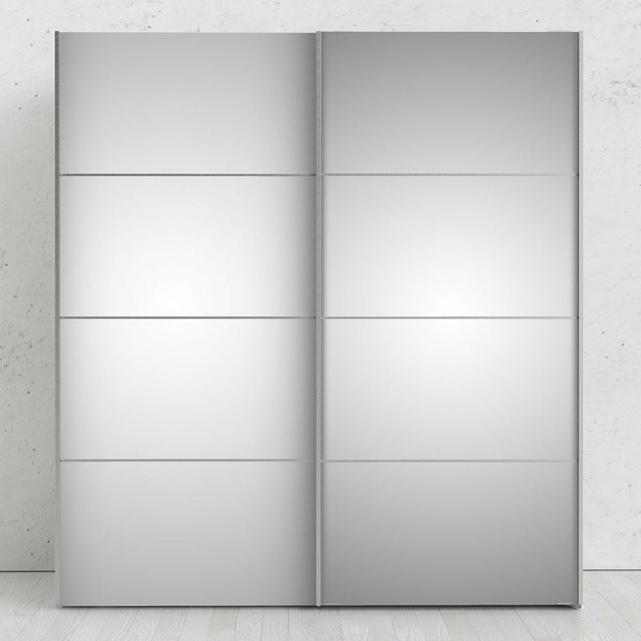 Wide White Mirrored Glass Sliding 2 Door Double Wardrobe