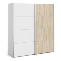 Thumbnail for Wide White and Light Oak Sliding 2 Door Double Wardrobe