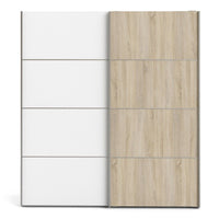 Thumbnail for Wide White and Light Oak Sliding 2 Door Double Wardrobe