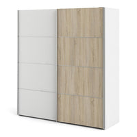 Thumbnail for Wide White and Light Oak Sliding 2 Door Double Wardrobe