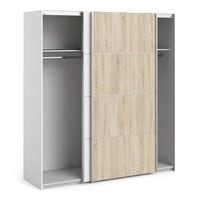 Thumbnail for Wide White and Light Oak Sliding 2 Door Double Wardrobe