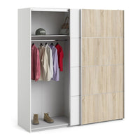 Thumbnail for Wide White and Light Oak Sliding 2 Door Double Wardrobe