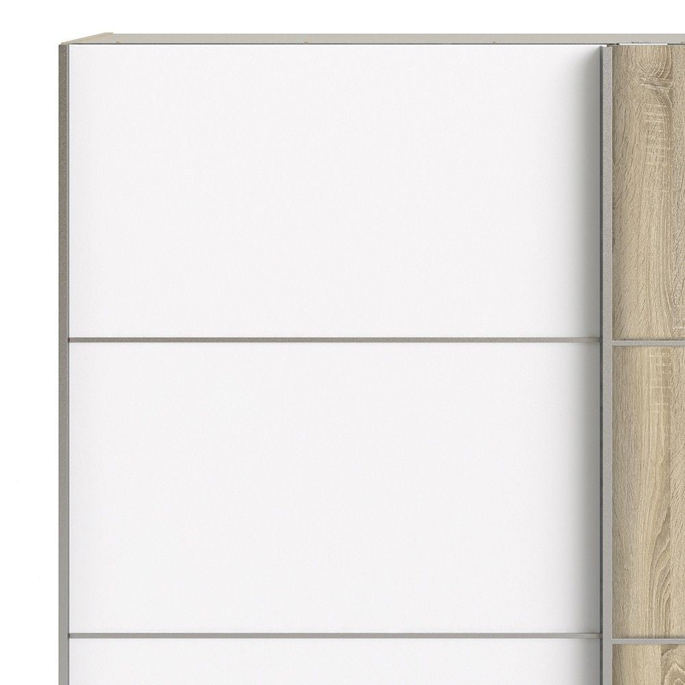 Wide White and Light Oak Sliding 2 Door Double Wardrobe