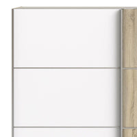 Thumbnail for Wide White and Light Oak Sliding 2 Door Double Wardrobe