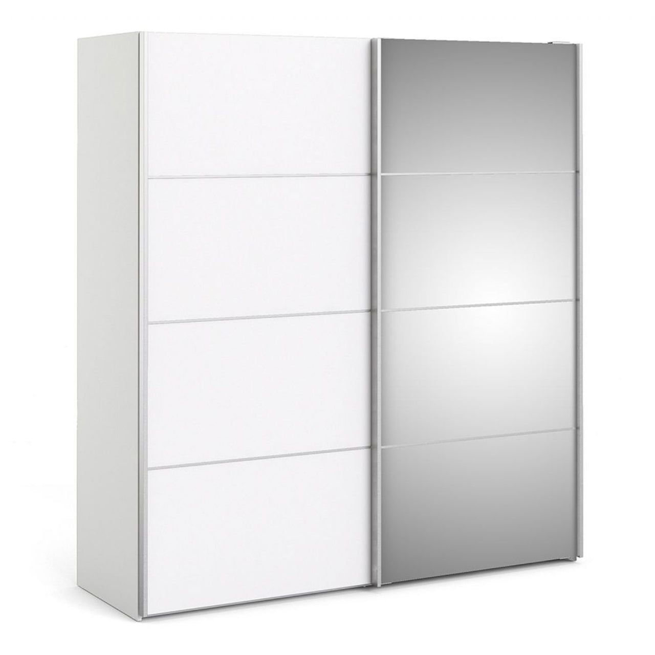 Wide White and Mirrored Glass Sliding 2 Door Double Wardrobe