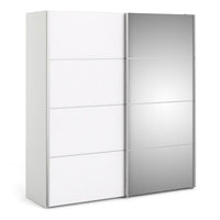 Thumbnail for Wide White and Mirrored Glass Sliding 2 Door Double Wardrobe