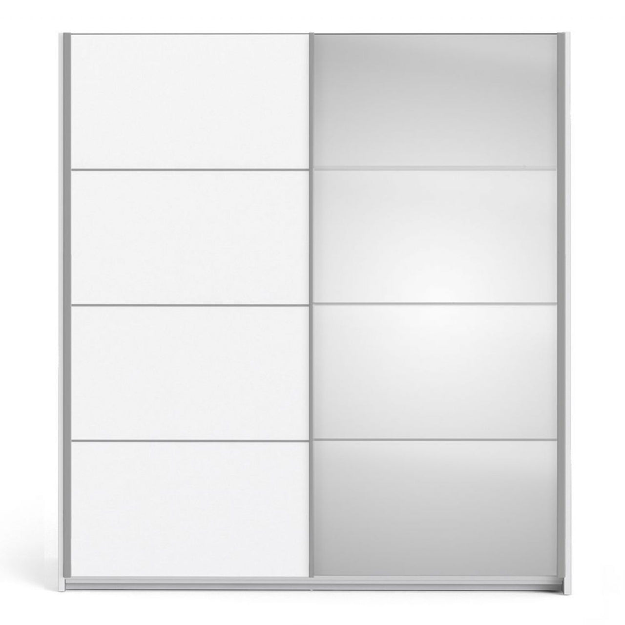 Wide White and Mirrored Glass Sliding 2 Door Double Wardrobe