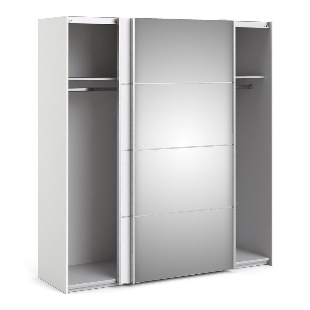 Wide White and Mirrored Glass Sliding 2 Door Double Wardrobe