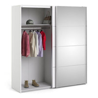 Thumbnail for Wide White and Mirrored Glass Sliding 2 Door Double Wardrobe