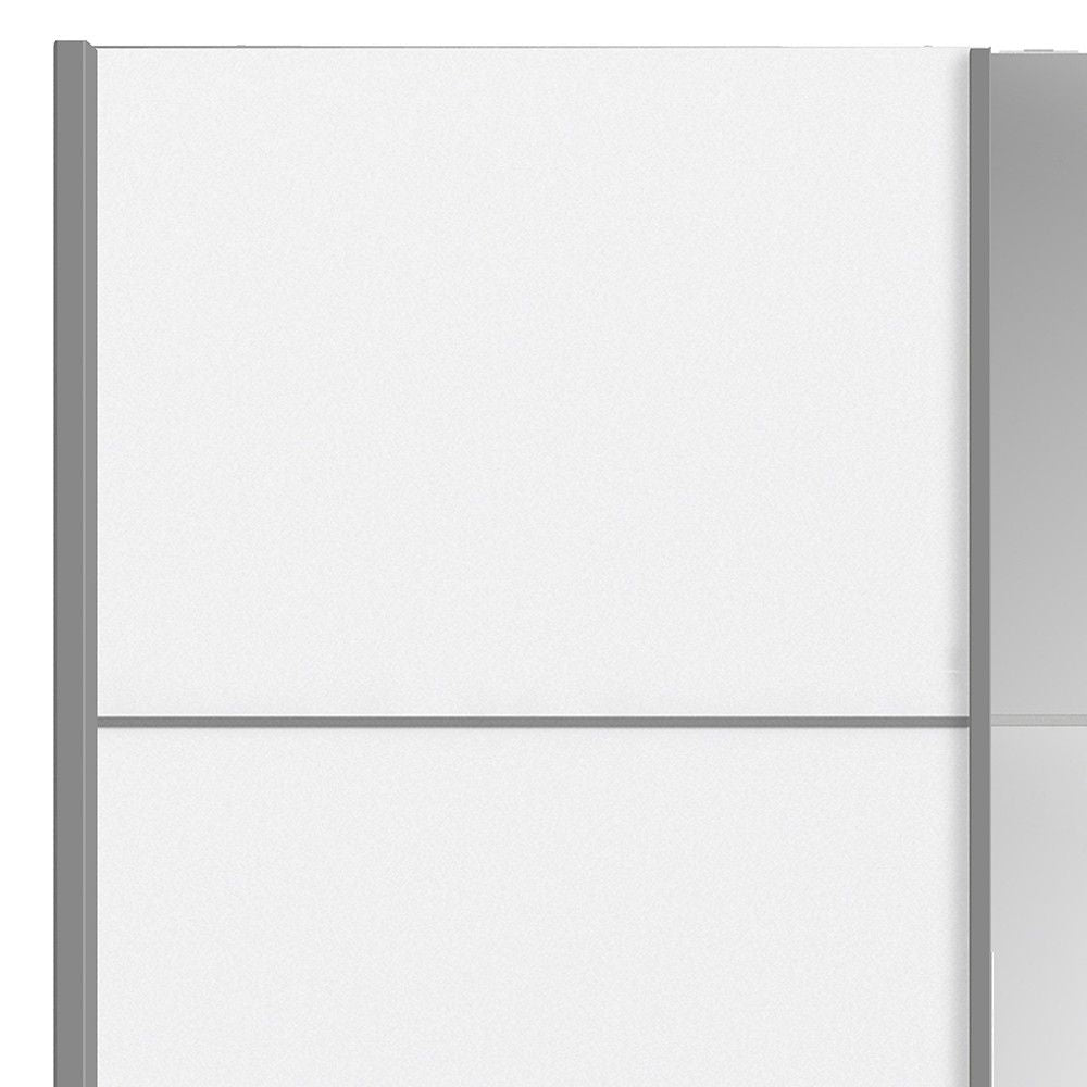 Wide White and Mirrored Glass Sliding 2 Door Double Wardrobe