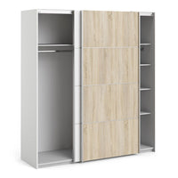 Thumbnail for White and Light Oak Sliding 2 Door Double Wardrobe