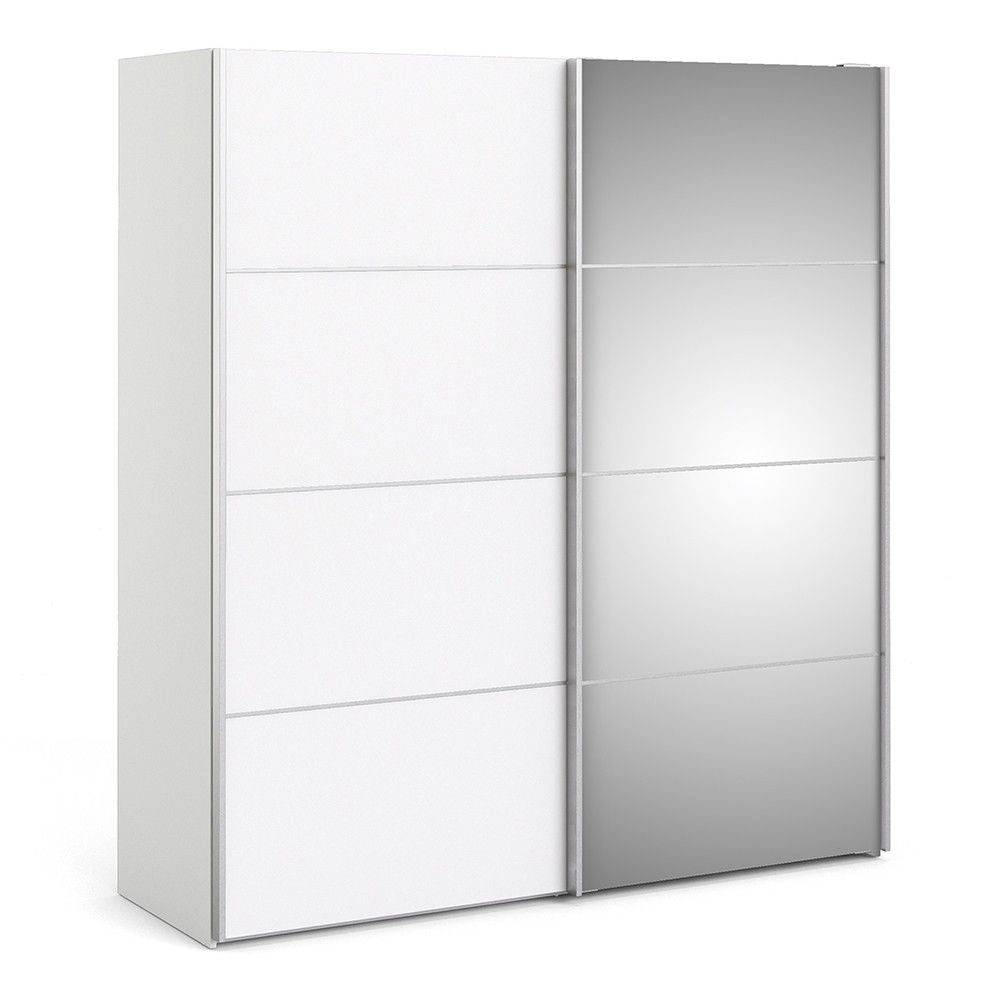 White and Mirrored Glass Sliding 2 Door Double Wardrobe