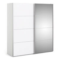 Thumbnail for White and Mirrored Glass Sliding 2 Door Double Wardrobe