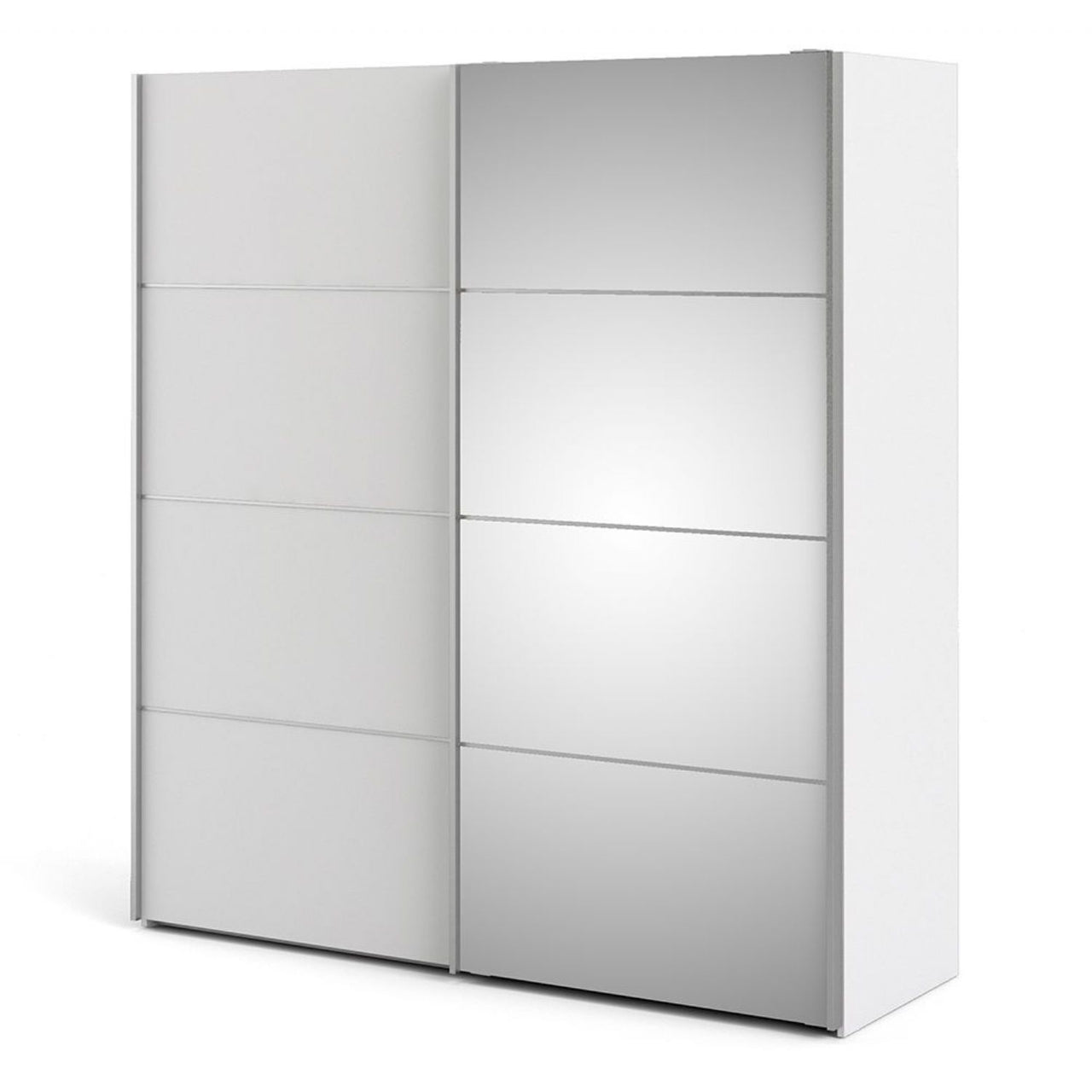 White and Mirrored Glass Sliding 2 Door Double Wardrobe