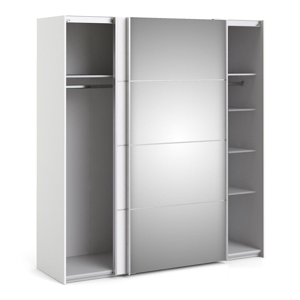 White and Mirrored Glass Sliding 2 Door Double Wardrobe