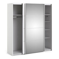 Thumbnail for White and Mirrored Glass Sliding 2 Door Double Wardrobe