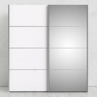 Thumbnail for White and Mirrored Glass Sliding 2 Door Double Wardrobe