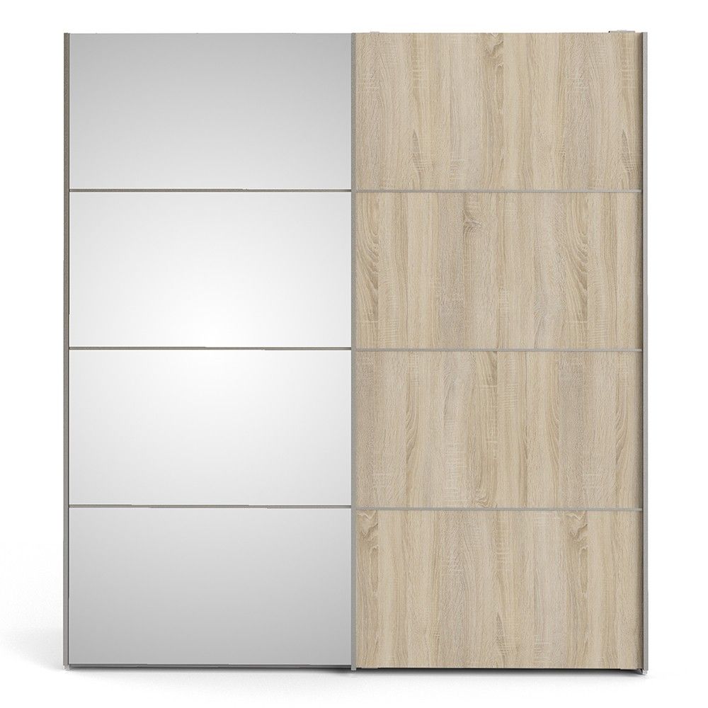 White With Oak and Mirrored Glass Sliding 2 Door Double Wardrobe