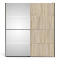 Thumbnail for White With Oak and Mirrored Glass Sliding 2 Door Double Wardrobe