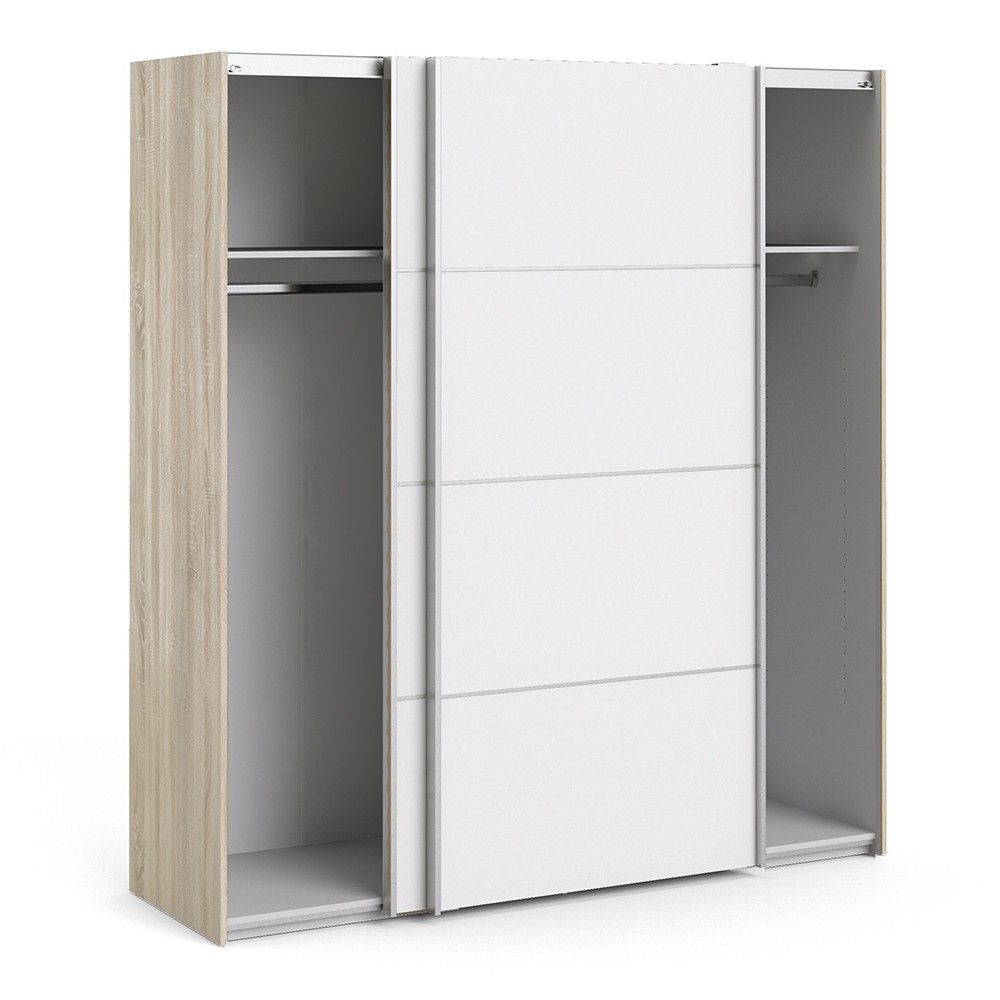 Tall Wide Light Oak White 2 Sliding Door Double Wardrobe