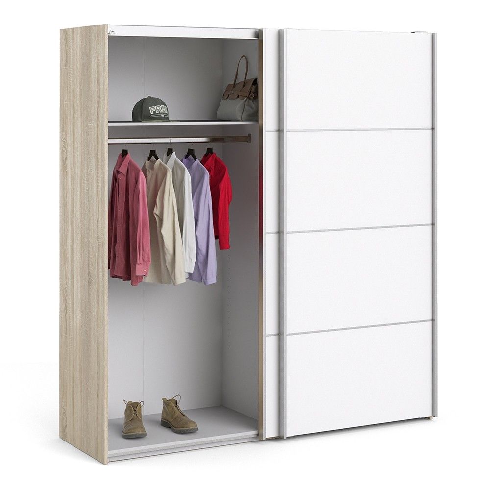 Tall Wide Light Oak White 2 Sliding Door Double Wardrobe