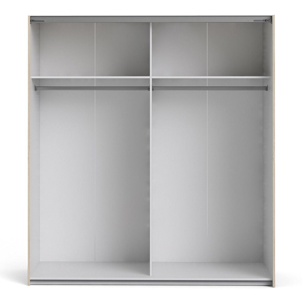 Oak Mirrored Glass Sliding 2 Door Double Wardrobe