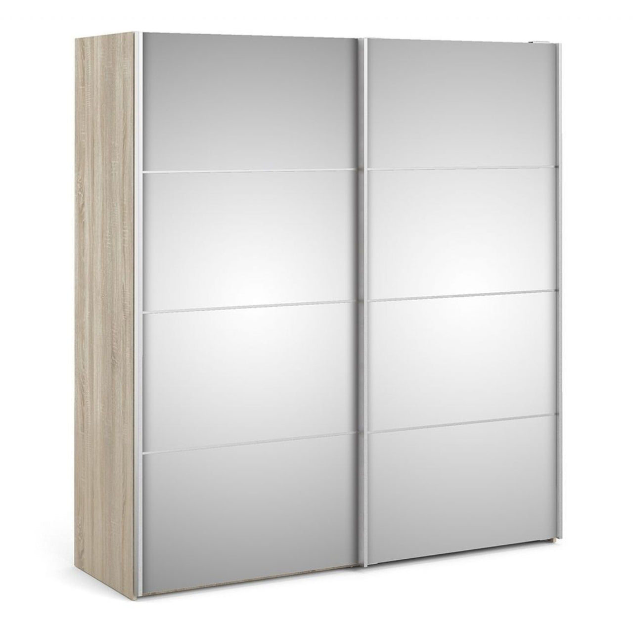 Oak Mirrored Glass Sliding 2 Door Double Wardrobe