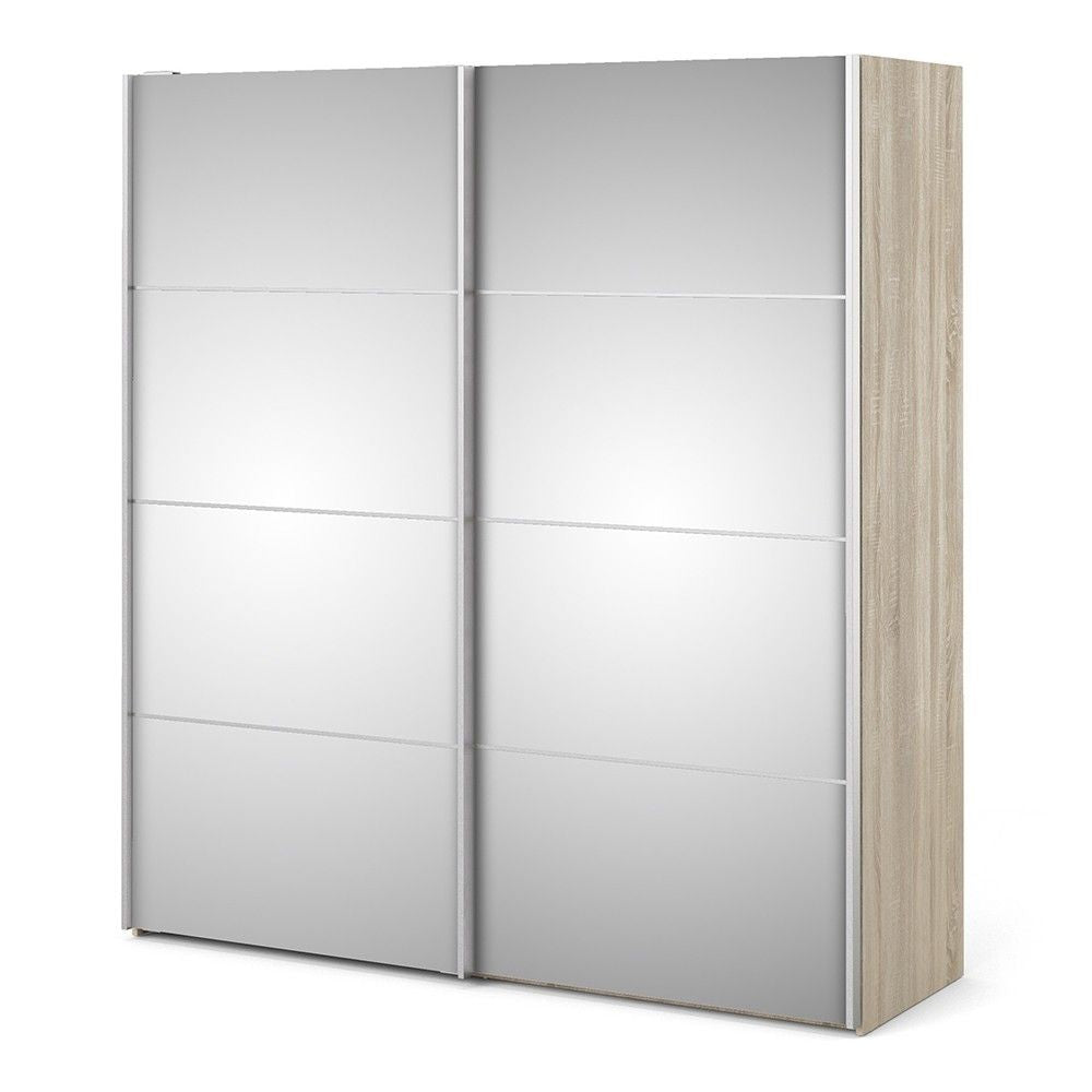 Oak Mirrored Glass Sliding 2 Door Double Wardrobe