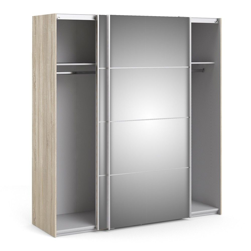 Oak Mirrored Glass Sliding 2 Door Double Wardrobe