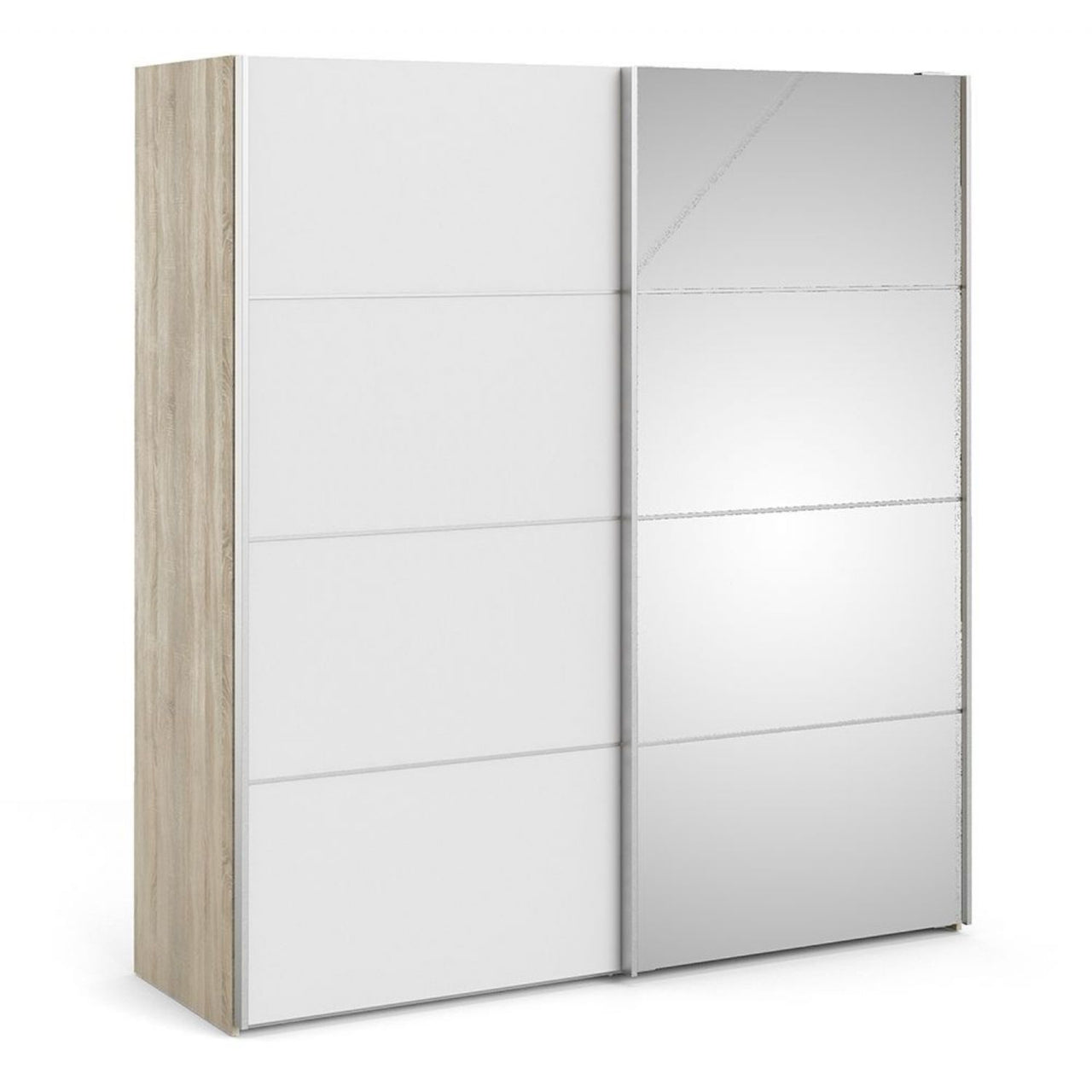 Oak White Mirrored Glass 2 Sliding Double Door Wardrobe